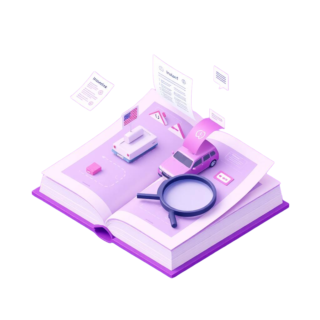 Open educational book with car icons